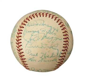 1973 40th Annual All Star Game Signed Reunion Baseball with 20 Signatures including DiMaggio, Dickey and Ducky 